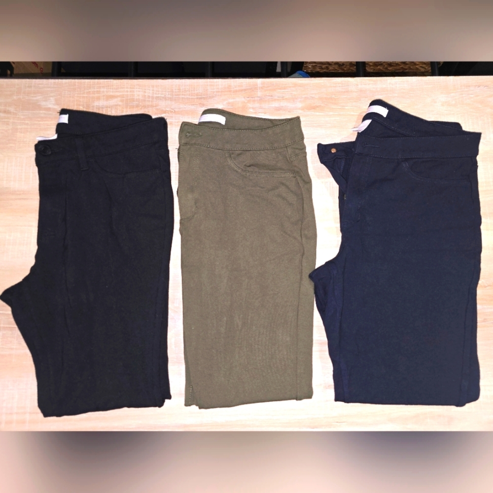 Stylish Pull On Pants Dressy Office Pants. Trio - Blue, Green, Black